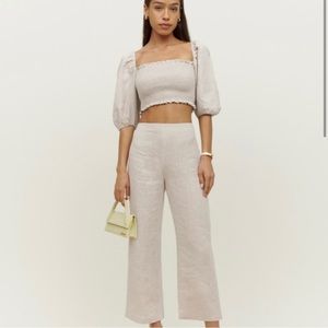Reformation Scarlett Linen Two Piece Set in Oatmeal